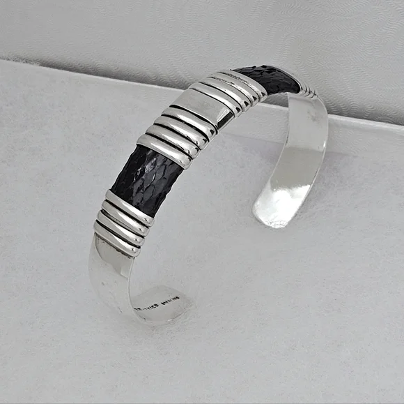 Silpada Super Rare Sterling Silver Black Snakeskin Heavy Cuff  EB430/B0430 - Picture 6 of 16